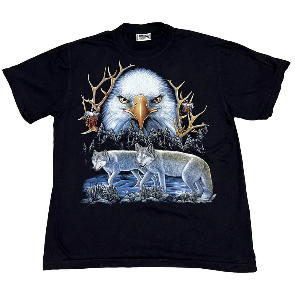 Vintage The Roxx Black Shirt Eagle Head Wolves Double-sided Men’s XL Power Plus